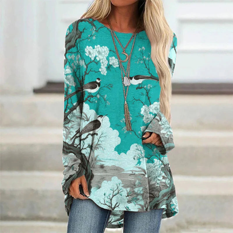 Asian Bird & Blossom Print Tunic