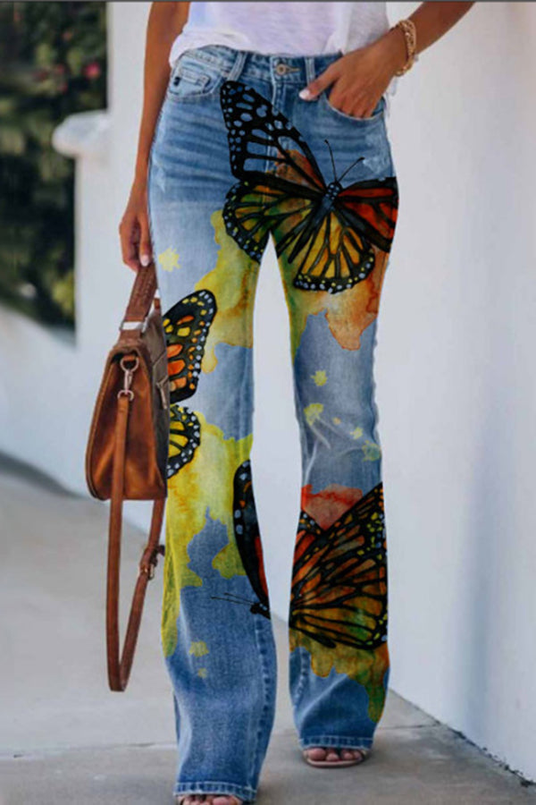 Printed Faux High Rise Flare Pants