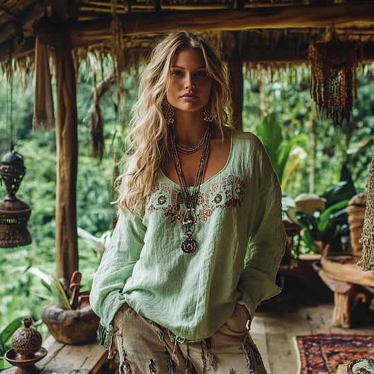 Beaded Embroidered Tassel Hem Tunic