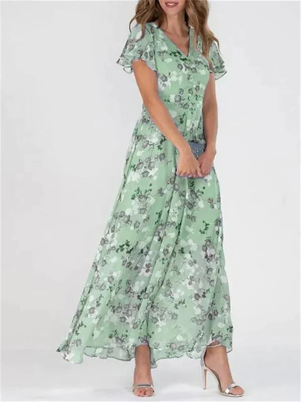 Floral Ruffle Sleeve Maxi Dress