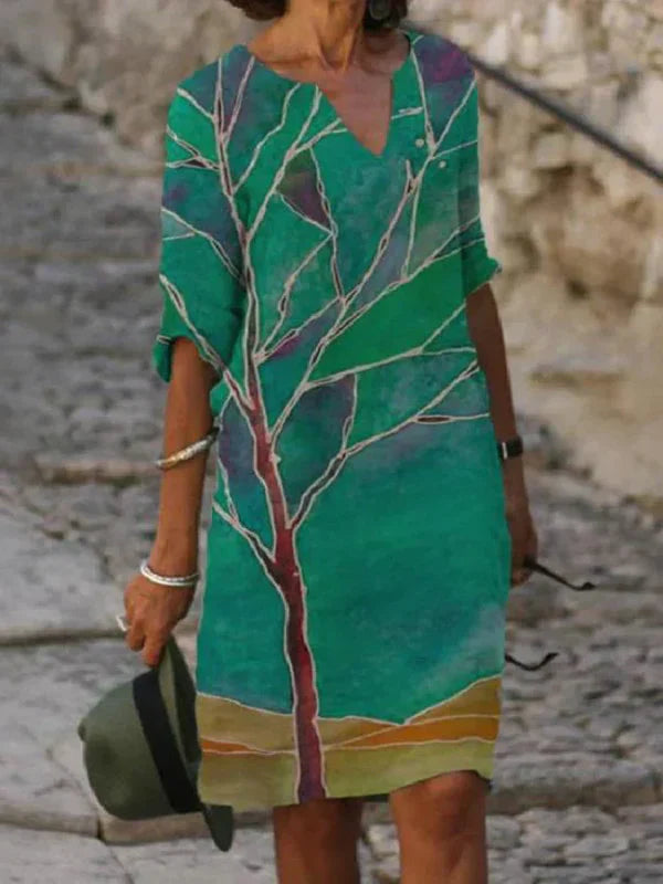 Cream Floral Embroidered V Neck Shift Dress