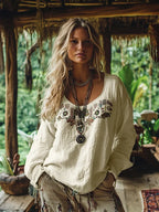 Beaded Embroidered Tassel Hem Tunic