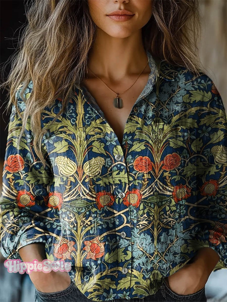 Women's Vintage Lovely Floral Art Print Casual Long Sleeve Comfortable