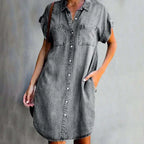 Chambray Short Sleeve Shirt Dress