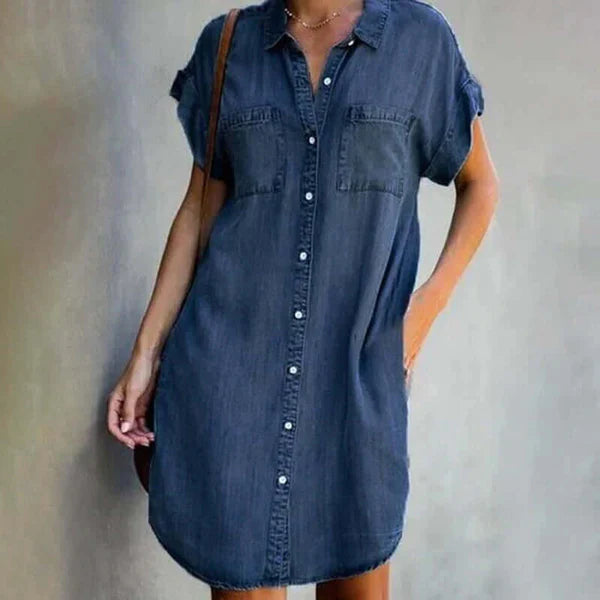 Chambray Short Sleeve Shirt Dress