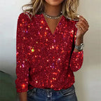 Sequin V Neck Long Sleeve Top