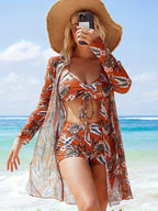 Floral Tie-Front Set with Kimono