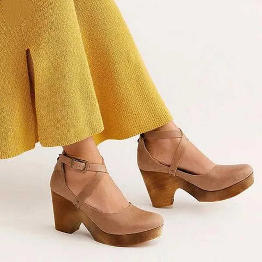 Wooden Wedge Mary Janes
