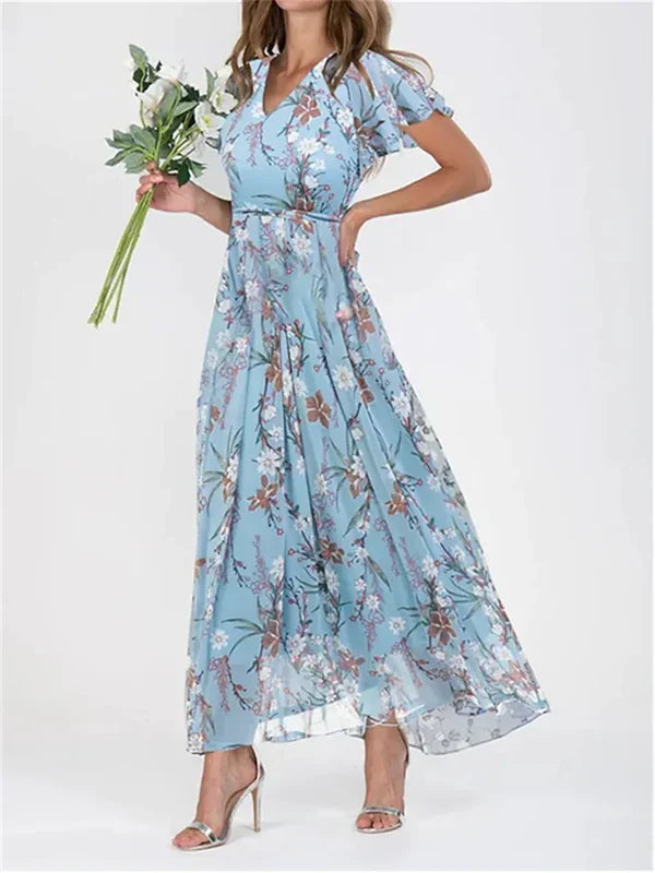 Floral Ruffle Sleeve Maxi Dress