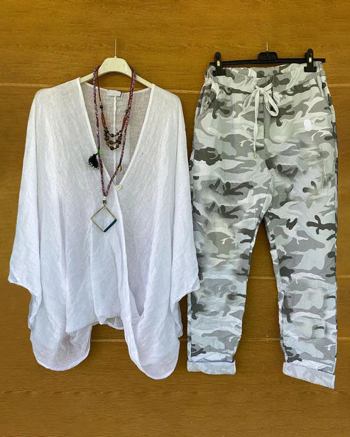 Camo Print Drawstring Pants Set