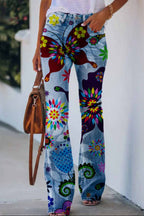 Printed Faux High Rise Flare Pants