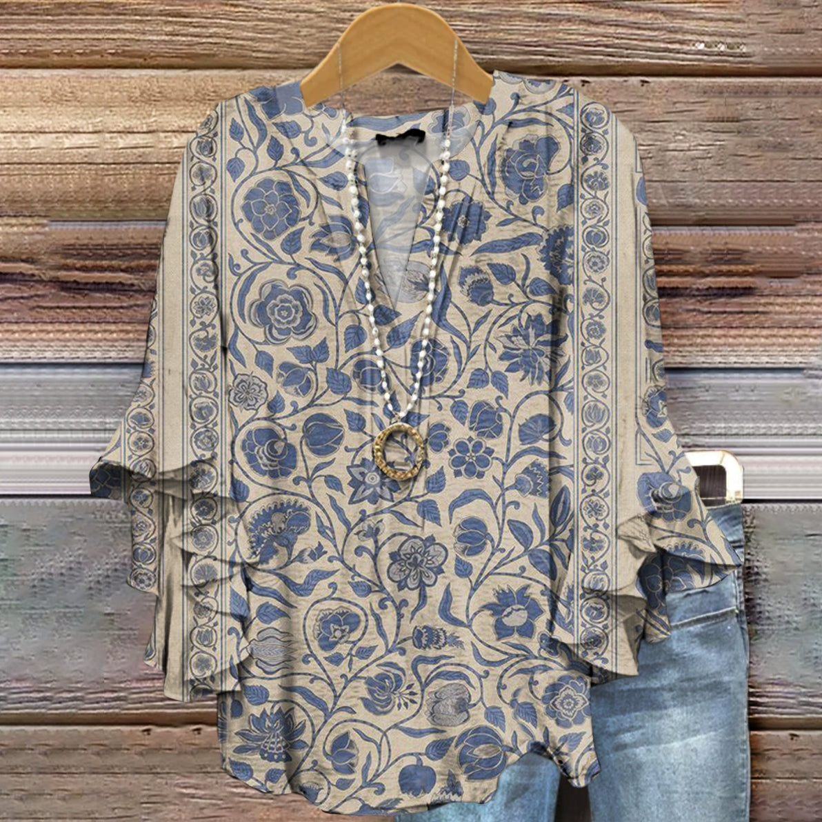 Women's Floral Pattern Art Print Cotton Linen Casual Shirt