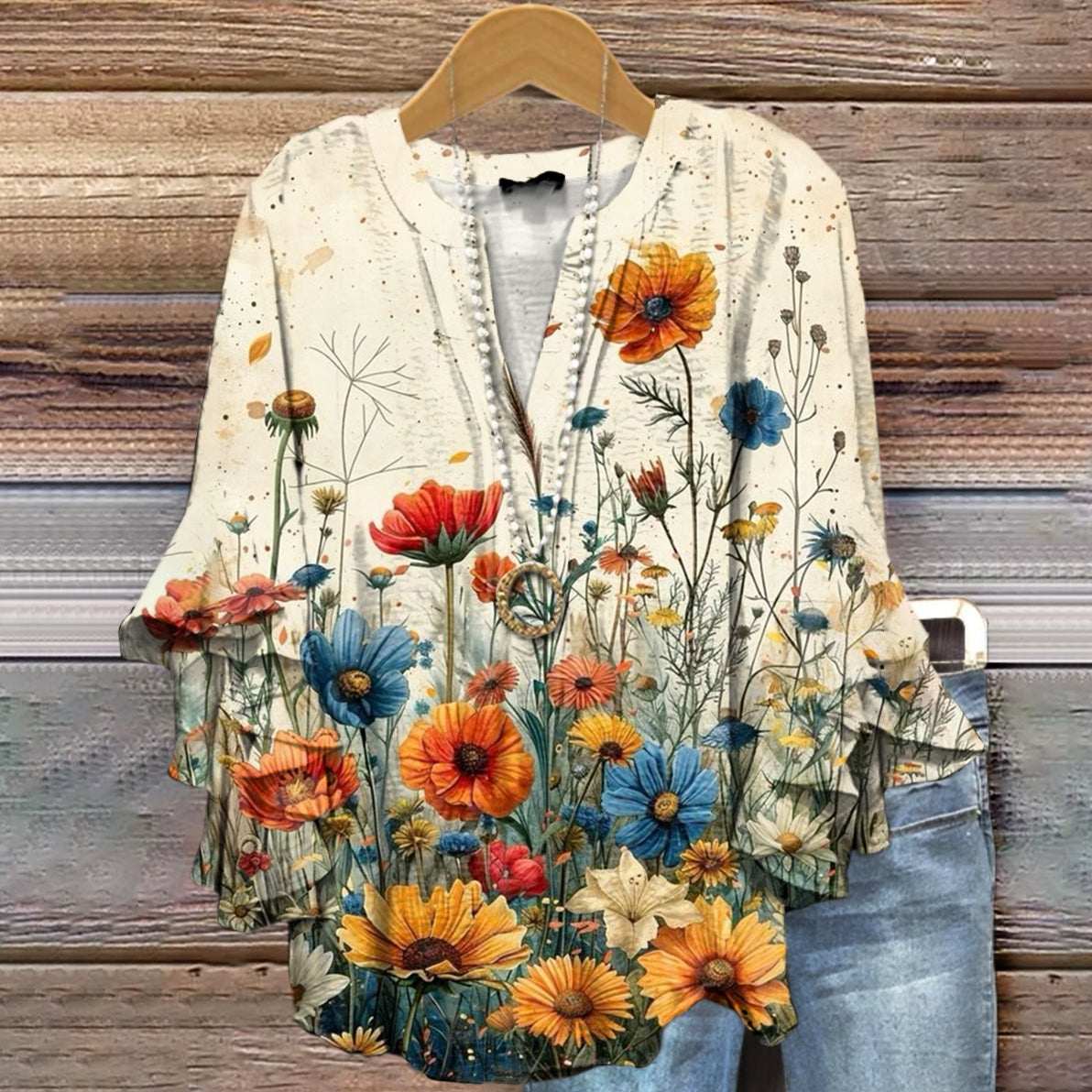 Women's Floral Pattern Art Print Cotton Linen Casual Shirt