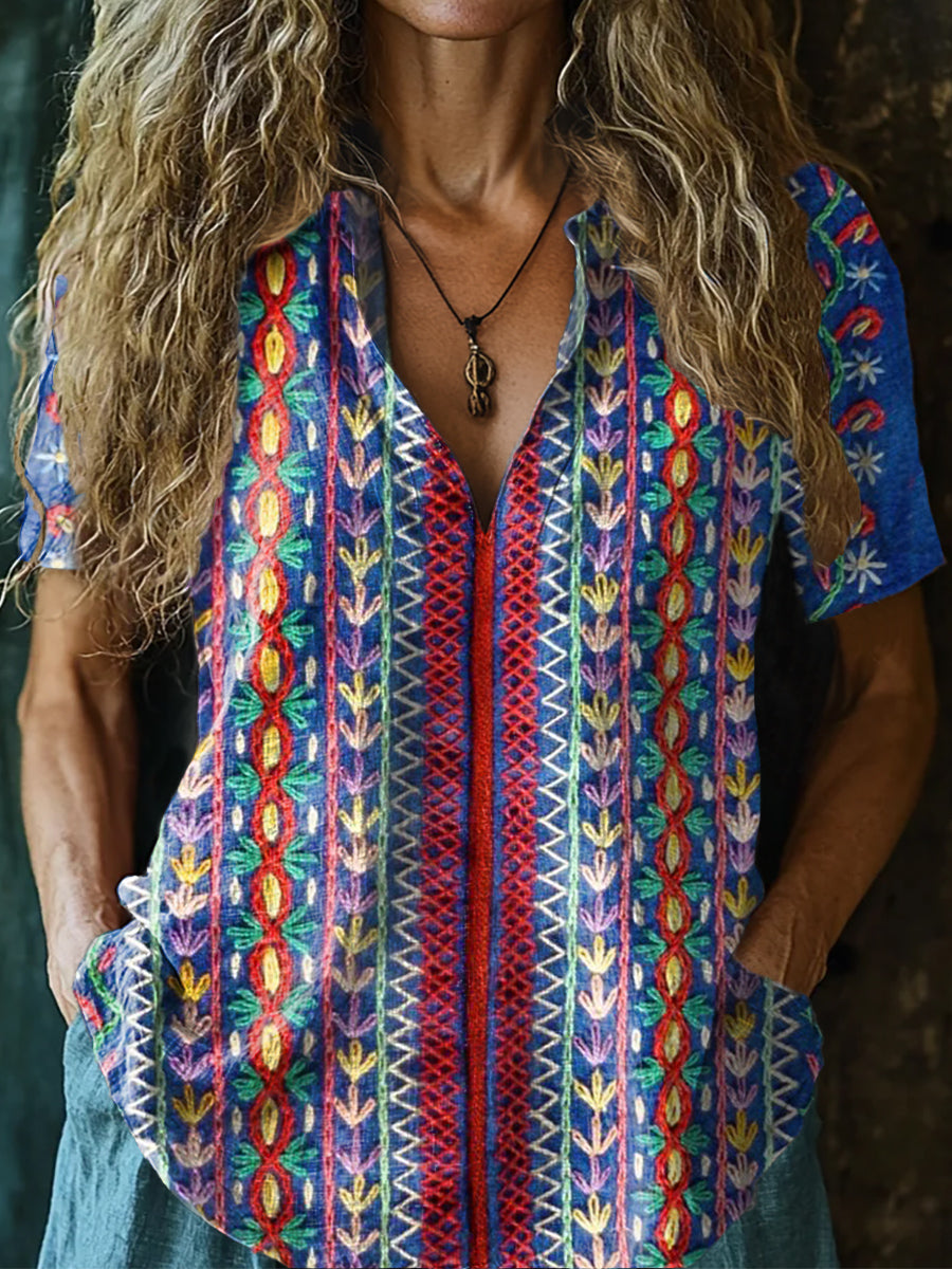 Women's Floral Pattern Art Print Casual Short Sleeve Comfortable Cotto