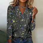 Sequin V Neck Long Sleeve Top