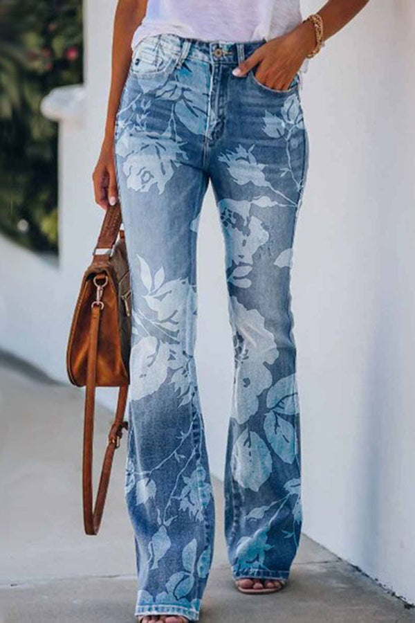 Printed Faux High Rise Flare Pants