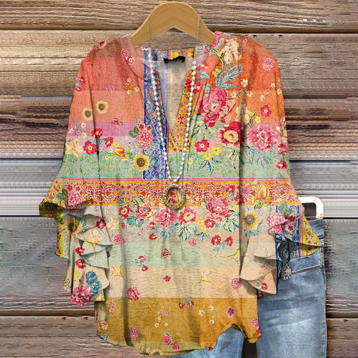 Women's Floral Pattern Art Print Cotton Linen Casual Shirt