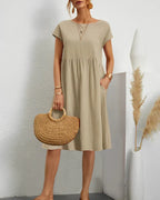 Cotton Gathered Waist Pocket Dress
