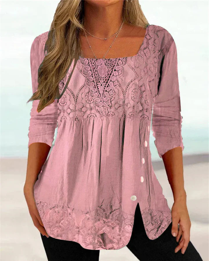 Square Neck Lace Detail Blouse