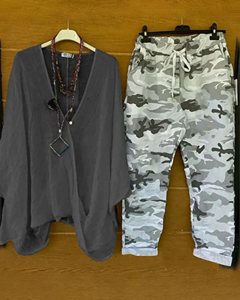 Camo Print Drawstring Pants Set