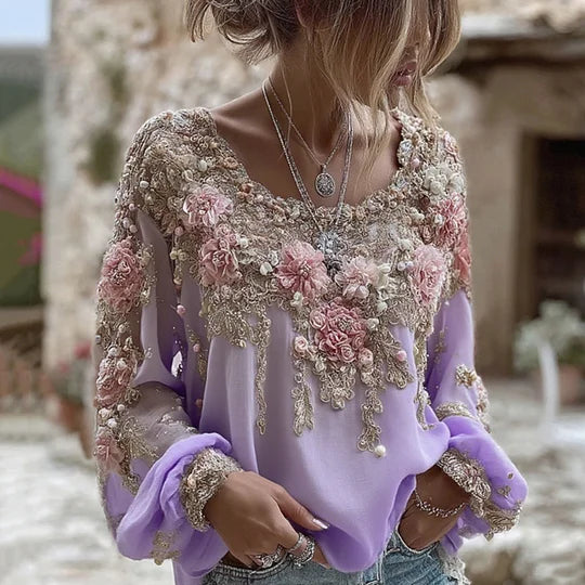 3D Floral Lace Applique Blouse