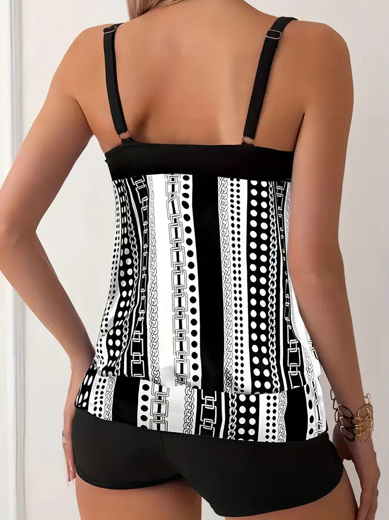 Striped tankini with print