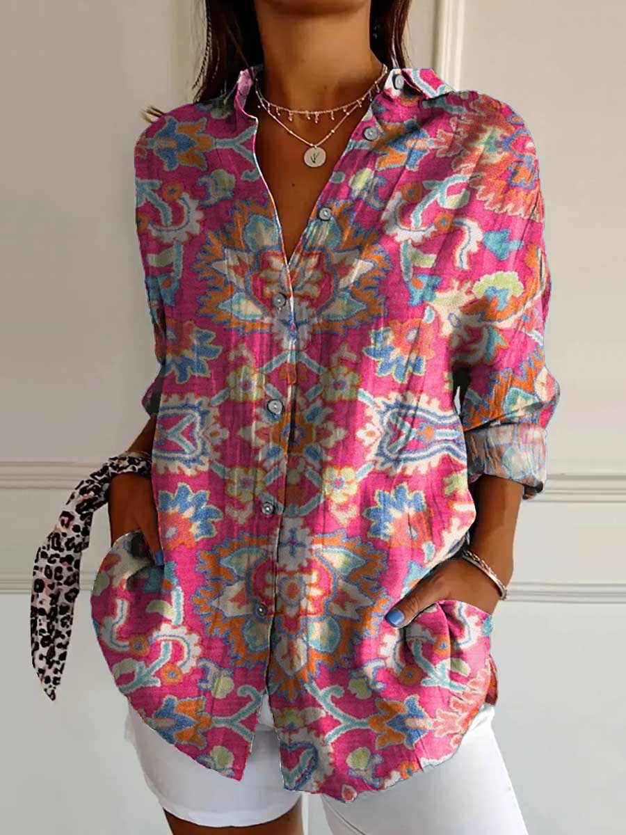 Women's Ethnic Pattern Art Print Casual Cotton Shirt