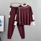 LaraÂ® | Chic knitted patchwork sweater and pants set for women