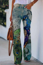 Printed Faux High Rise Flare Pants