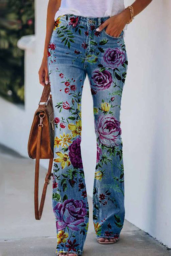 Printed Faux High Rise Flare Pants