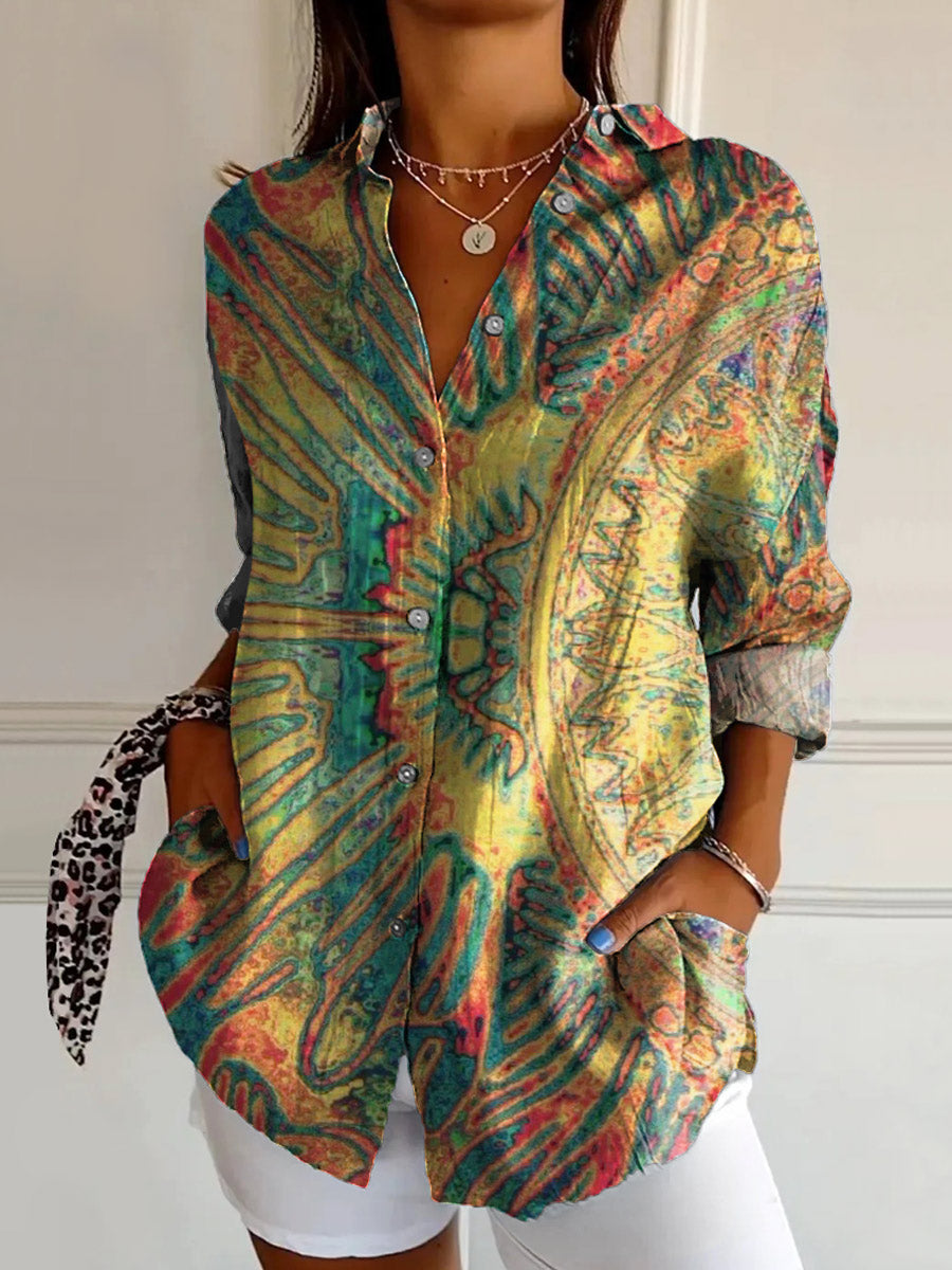 Women's Hippie Art Painting Print Long Sleeve Shirt