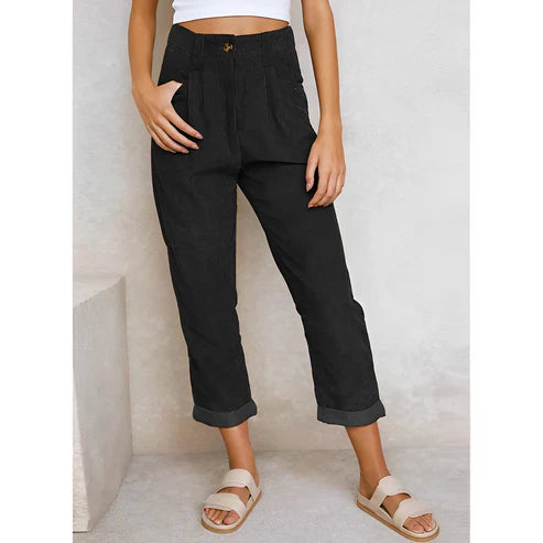Corduroy Pleated High Waist Pants
