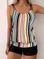 Striped tankini with print