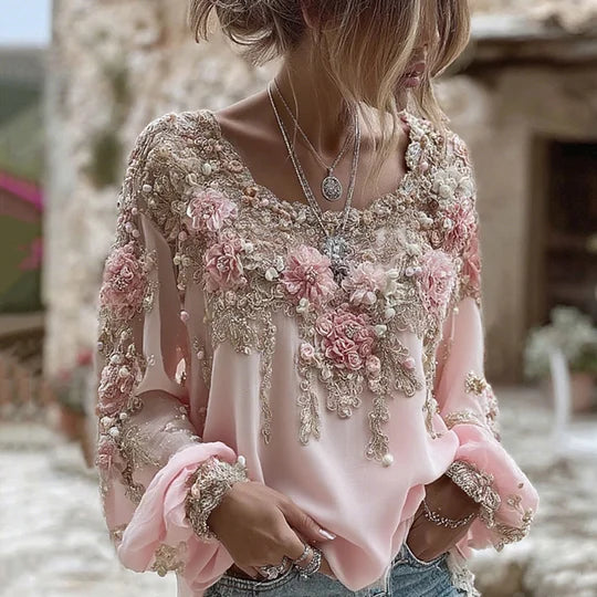 3D Floral Lace Applique Blouse