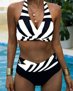 Geometric Stripe Halter Bikini