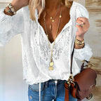Lace Up Boho Blouse With Embroidered Details