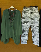 Camo Print Drawstring Pants Set