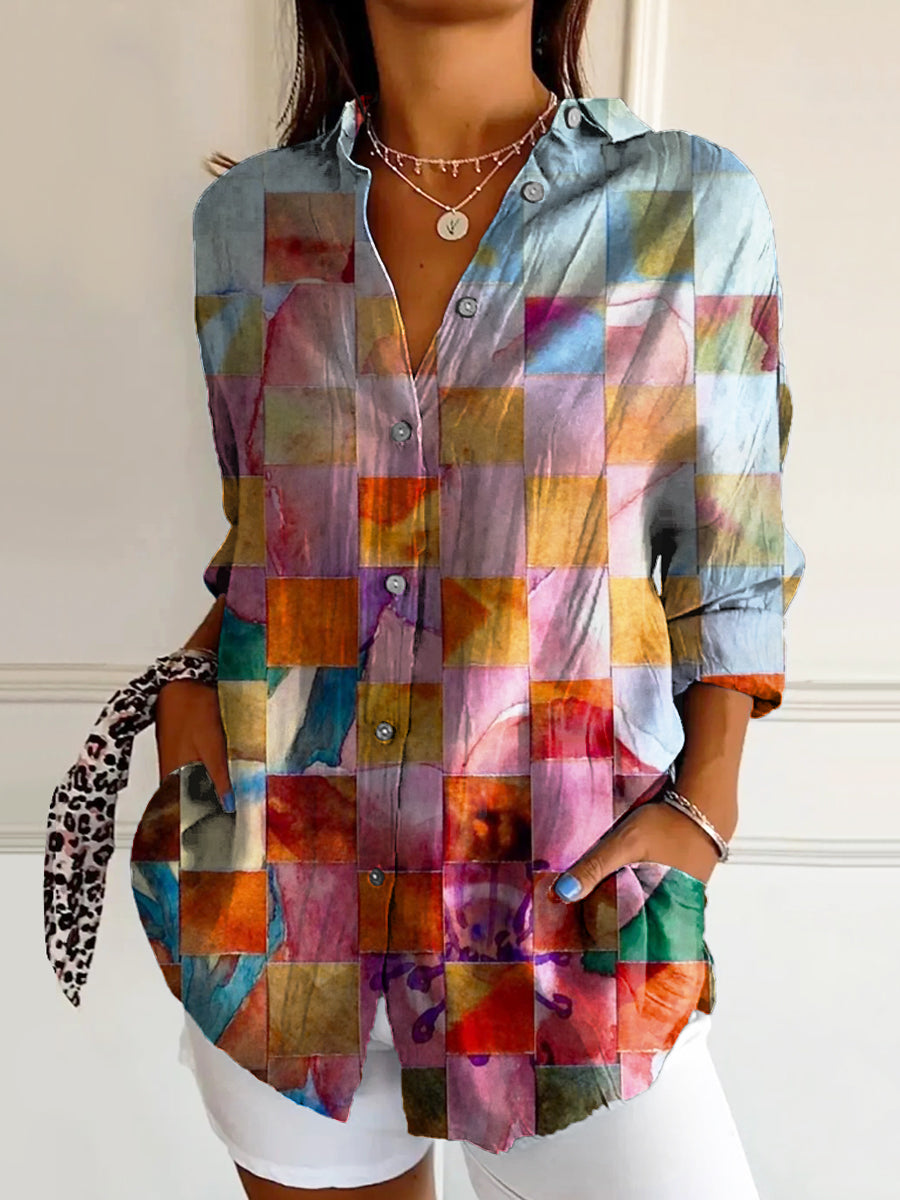 Women's Vintage Art Print Casual Cotton Shirt