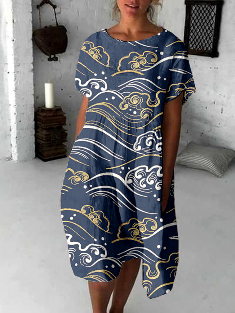 Japanese Art Flowy Midi Dress