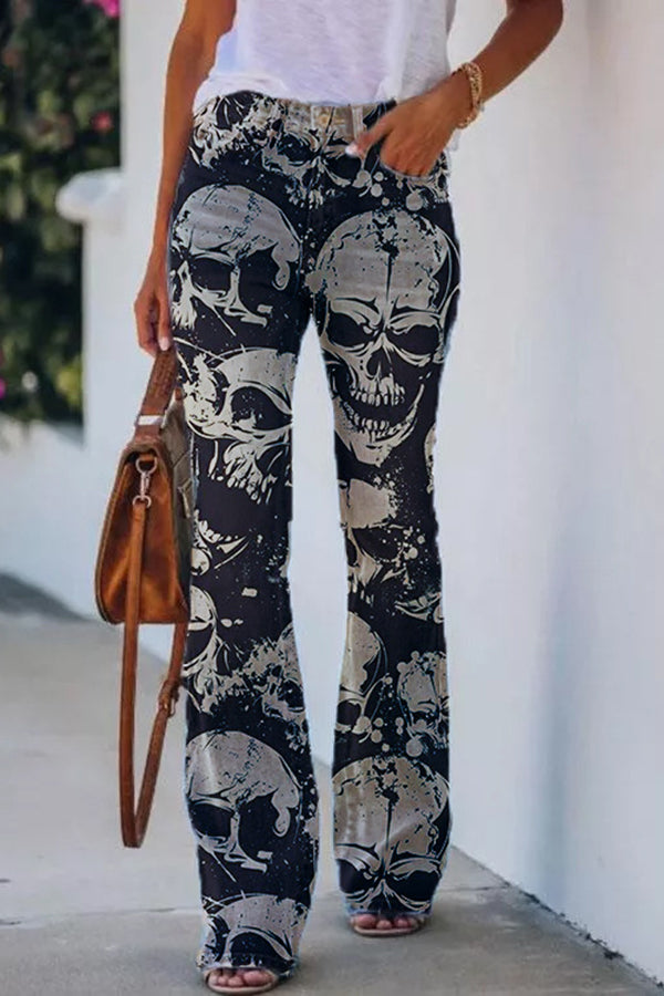 Printed Faux High Rise Flare Pants