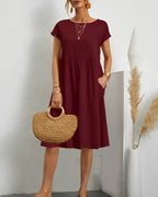 Cotton Gathered Waist Pocket Dress