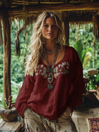 Beaded Embroidered Tassel Hem Tunic
