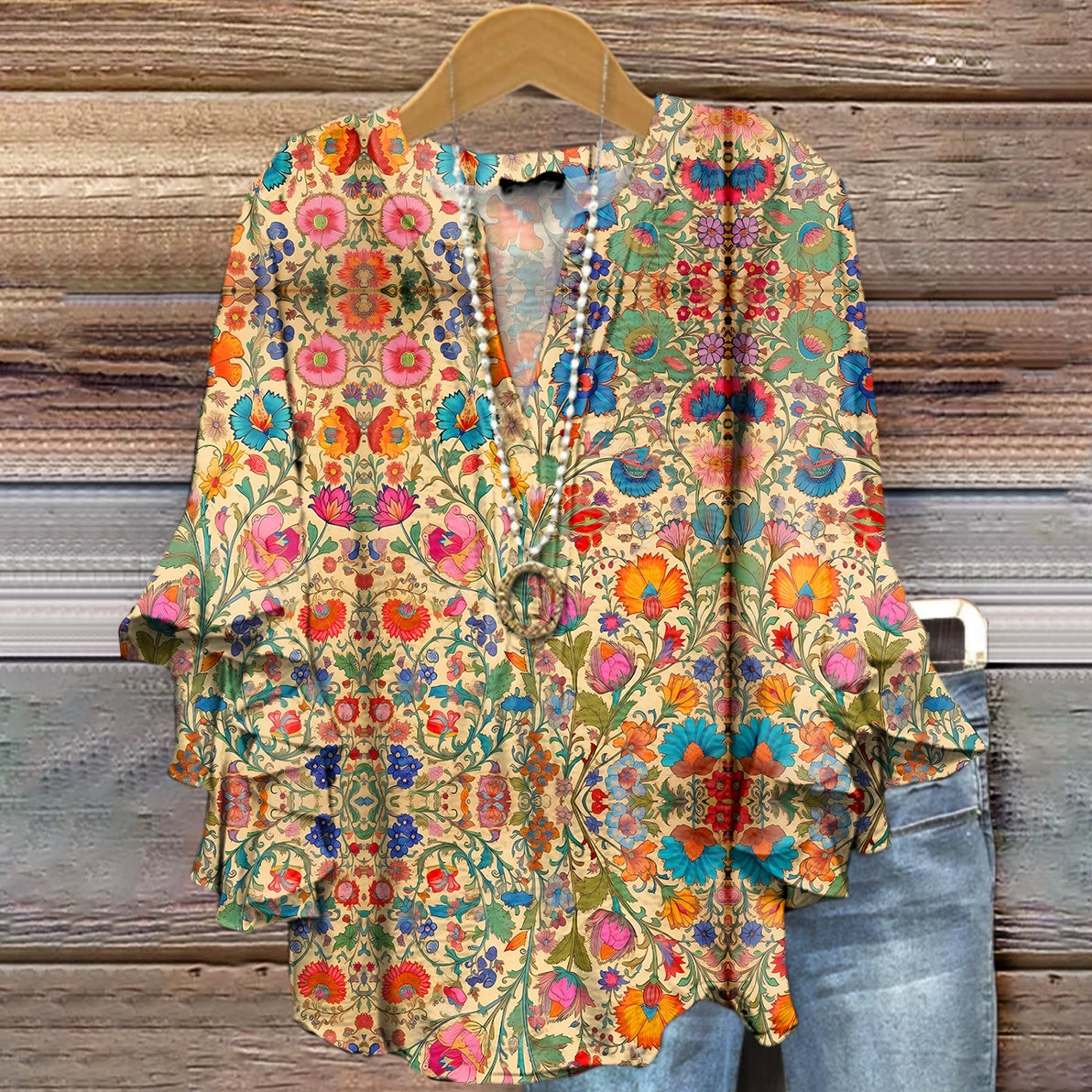 Women's Floral Pattern Art Print Cotton Linen Casual Shirt