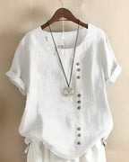 Linen Button Detail Short Sleeve Top