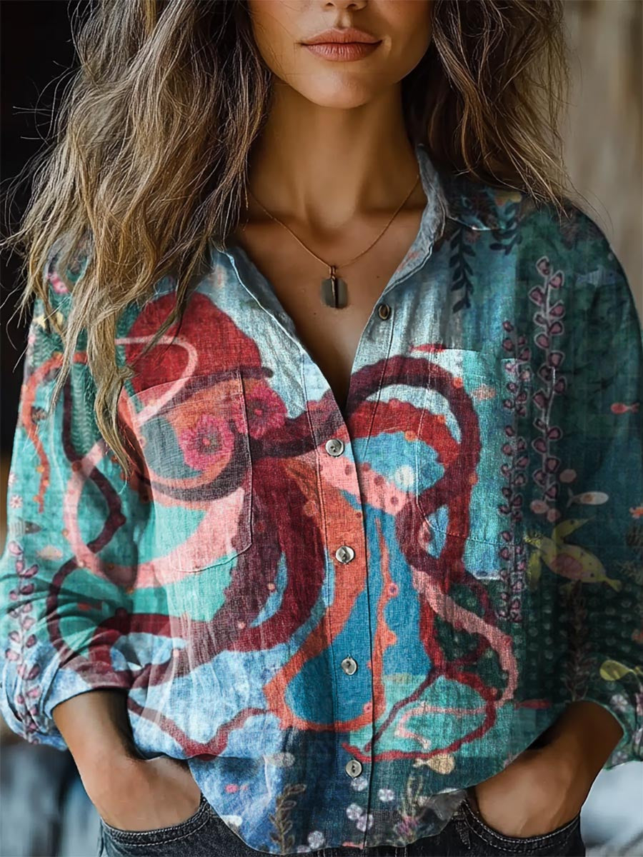 Women's Colorful Octopuses Print Casual Long Sleeve Comfortable Cotton