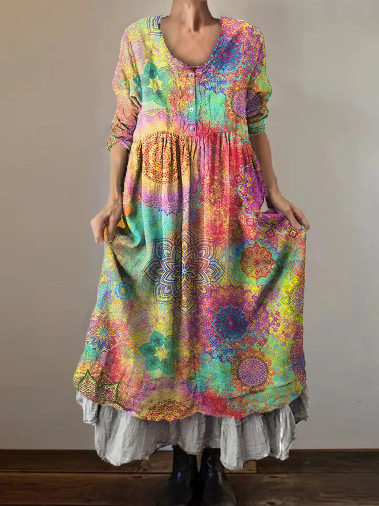 Women's Art Painting Hippie Vintage Print V-Neck Dress