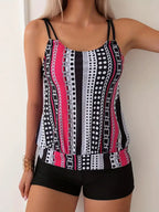 Striped tankini with print