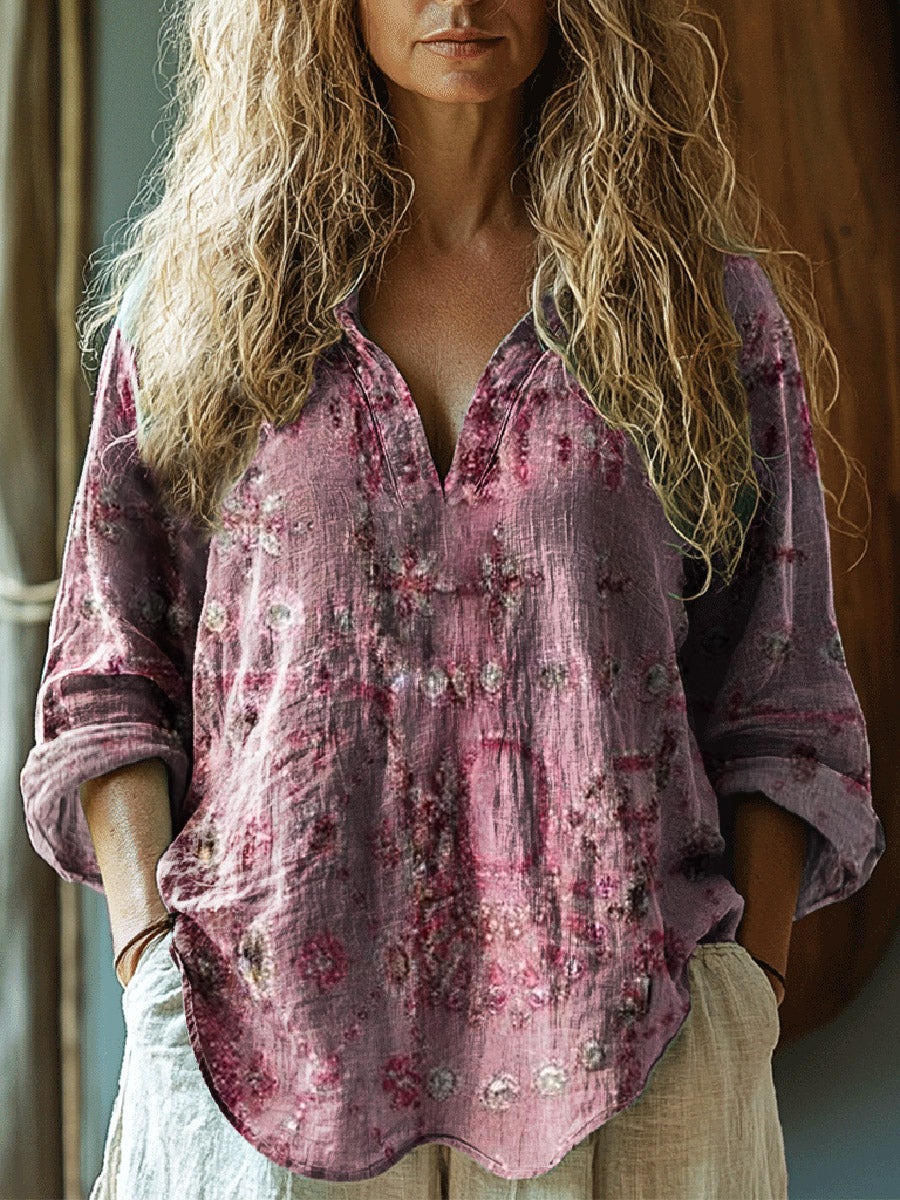 Women's Floral Beaded Pattern Art Print Casual Long Sleeve Comfortable