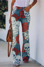 Printed Faux High Rise Flare Pants