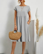 Cotton Gathered Waist Pocket Dress